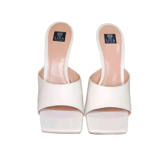 Lita by Ciara Solid Square Toe Leather Slide EU Size 41 US Size 10 Color Cream - Picture 3 of 15
